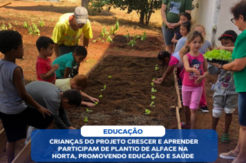 CRIANÇAS DO PROJETO CRESCER E APRENDER PARTICIPAM DE PLANTIO DE ALFACE NA HORTA, PROMOVENDO EDUCAÇÃO E SAÚDE