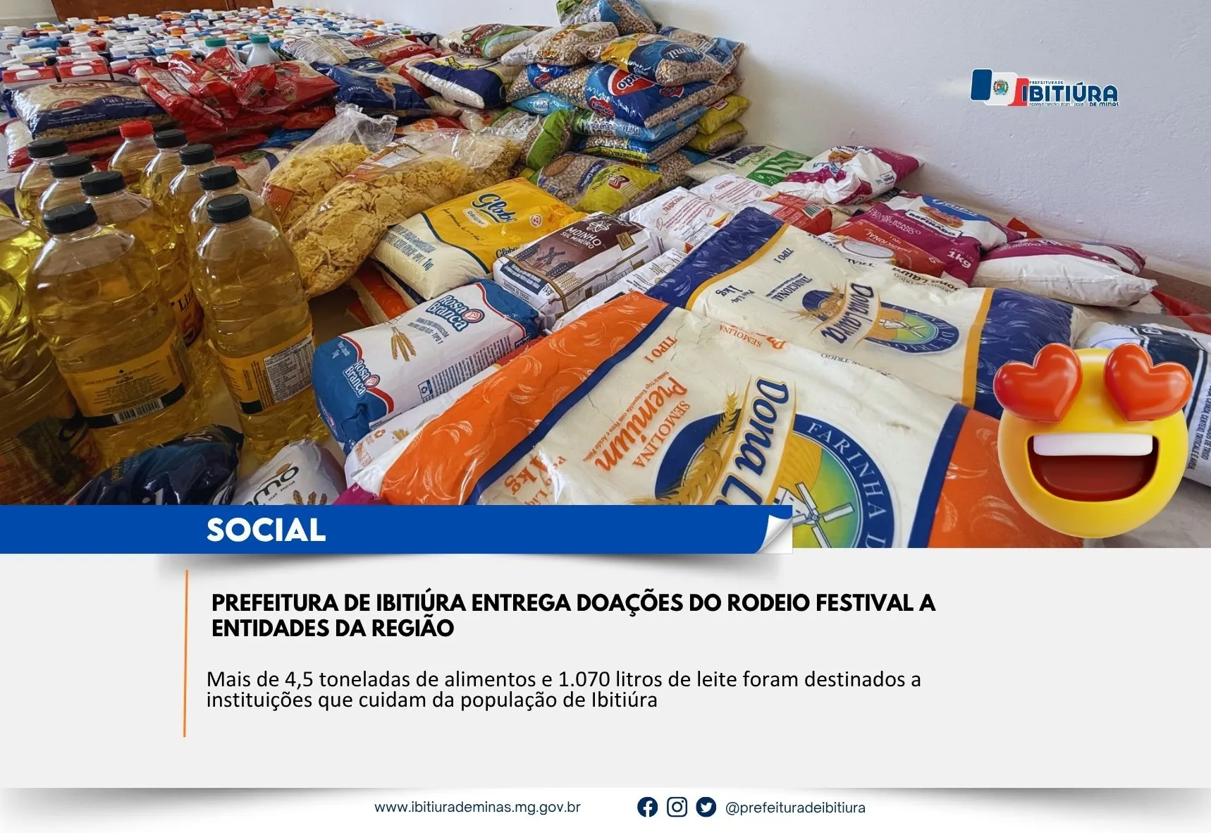 SOLIDARIEDADE QUE ALIMENTA: PREFEITURA DE IBITIÚRA ENTREGA DOAÇÕES DO RODEIO FESTIVAL A ENTIDADES DA REGIÃO