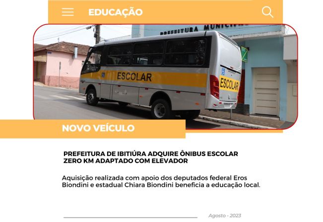 PREFEITURA DE IBITIÚRA ADQUIRE ÔNIBUS ESCOLAR ZERO KM ADAPTADO COM ELEVADOR