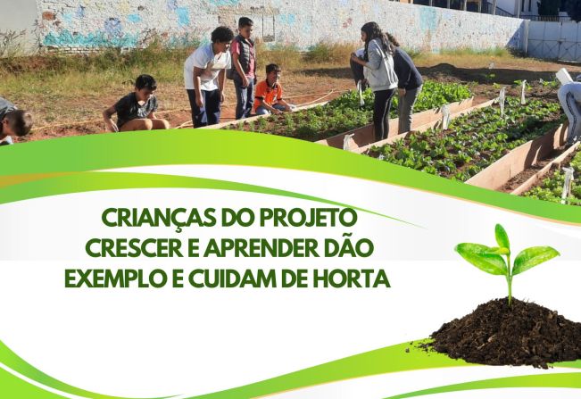 CRIANÇAS DO PROJETO CRESCER E APRENDER DÃO EXEMPLO E CUIDAM DE HORTA 