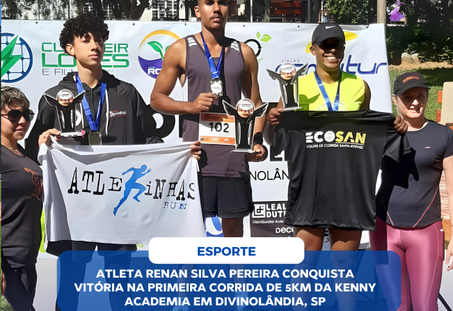 ATLETA RENAN SILVA PEREIRA CONQUISTA VITÓRIA NA PRIMEIRA CORRIDA DE 5KM DA KENNY ACADEMIA EM DIVINOLÂNDIA, SP