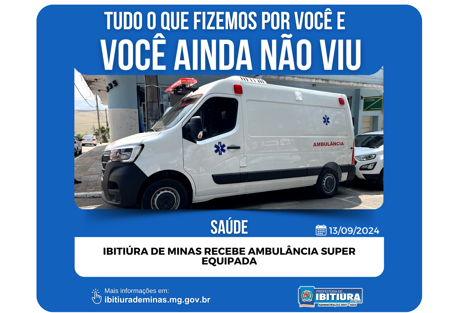IBITIÚRA DE MINAS RECEBE AMBULÂNCIA SUPER EQUIPADA